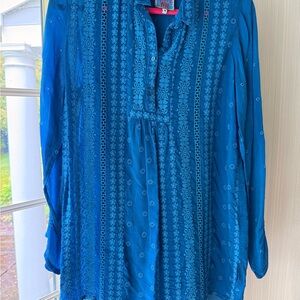 Johnny Was Blue Embroidered Women's Top